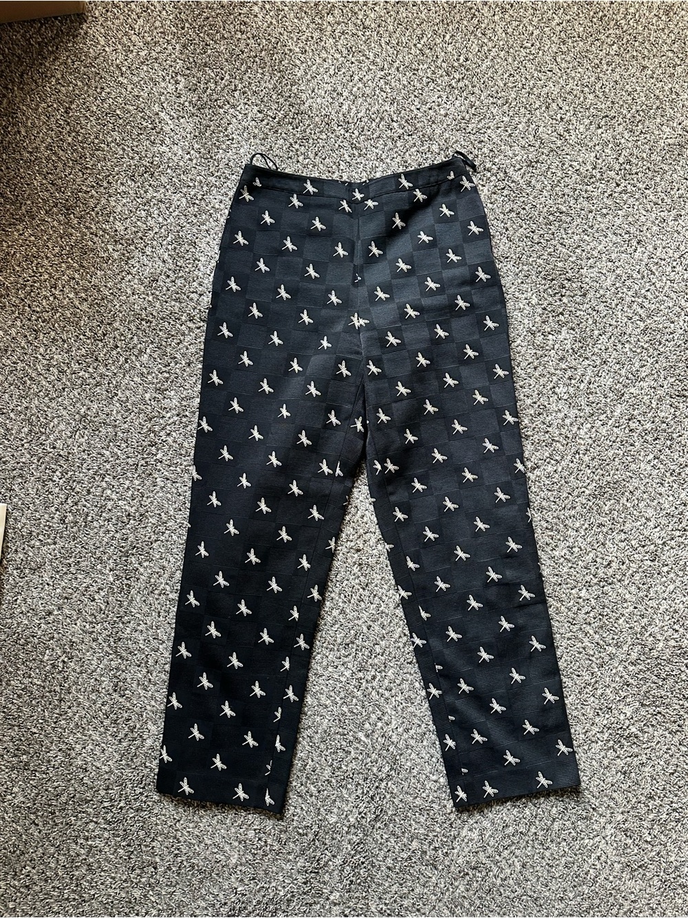 Talbots Black Chino Pants with textures dragonfly Pattern